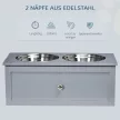  Futterstation, 2 Fressnäpfe je 2 Liter, Edelstahl, mit Schublade, für mittlere Hunde, grau, 60 x 30 x 24cm