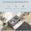 Emelt etetőállás kutyáknak, tárolóhellyel és nyelésgátló szőnyeggel, 2 x 2000 ml-es rozsdamentes acél tál, szürke