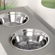 Emelt etetőállás kutyáknak, tárolóhellyel és nyelésgátló szőnyeggel, 2 x 2000 ml-es rozsdamentes acél tál, szürke