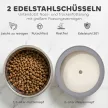 Magasított kutyatál, állítható magasságú, etetőtál itatóval, 2 rozsdamentes acél tál kis és nagy kutyáknak, fekete