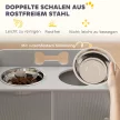 Emelt etetőállás 2 tállal és szekrénnyel, MDF, rozsdamentes acél, csontmintás, szürke