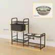 Magasított kutyatál, állítható magasságú, etetőtál tárolóhellyel, itatótál, 2 x 800 ml-es rozsdamentes acél tál, 89,5x27x74 cm, fekete