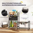 Magasított kutyatál, állítható magasságú, etetőtál tárolóhellyel, itatótál, 2 x 800 ml-es rozsdamentes acél tál, 89,5x27x74 cm, fekete