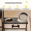 Magasított kutyatál, állítható magasságú, etetőtál tárolóhellyel, itatótál, 2 x 800 ml-es rozsdamentes acél tál, 89,5x27x74 cm, fekete
