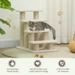 Macskalépcső, 4 lépcsőfok, kisállatlépcső, macskáknak való lépcső, kisállatlépcső, plüssből készült kutyalépcső, 61 x 41 x 60 cm, krémfehér