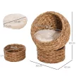 Rattan macskakosár, macskabarlang, macskaház, macskafekhely párnával, kisállatfekhely, vízijácint, barna, 50 x 42 x 60 cm