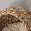 Rattan macskakosár, macskabarlang, macskaház, macskafekhely párnával, kisállatfekhely, vízijácint, barna, 50 x 42 x 60 cm