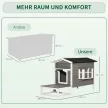 Fa macskaház, télálló és vízálló, aszfalttetővel, teraszokra, macskabarlangokba, macskadobozokba, kültéri menedékekbe kertekbe és erkélyekre, 115 x 66,5 x 74,7 cm, szürke és fehér