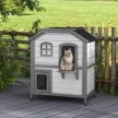 Katzenhaus Katzenhütte Katzenhöhle, 2 Stockwerke, wetterbeständig, 99,5 cm x 76 cm x 91 cm, Weiß + Grau