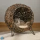 Rattan macskaház párnával, macskafekhely, macskabarlang emelt lábakkal, barna, Ø52 x 58 cm