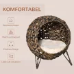Rattan macskaház párnával, macskafekhely, macskabarlang emelt lábakkal, barna, Ø52 x 58 cm