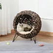 Rattan macskaház párnával, macskafekhely, macskabarlang emelt lábakkal, barna, Ø52 x 58 cm