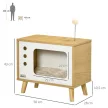 Macskabarlang TV dizájnban, játékkal, mosható párnával, 50 cm x 28 cm x 43 cm, tölgy + bézs + fehér