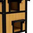 Macskaház, macskakunyhó, macskabarlang, virágládával együtt, 96 cm x 65 cm x 85,5 cm, sárga + fehér + fekete