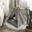 Tipi sátor háziállatoknak, tipi dizájnú kisállatfekhely, macskasátor párnával, kutyafekhely alváshoz, macskafekhely, szürke