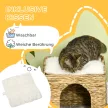 Vízijácintfűből készült macskabarlang, 2 fekvőfelülettel, 2 mosható párnával, natúr + fehér színben