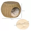 Rattan macskakosár, kétszintes macskafekhely, macskakosár párnával, bejárati ajtó 3,5 kg alatti macskáknak, Ø40 x 30 cm