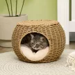 Rattan macskakosár, kétszintes macskafekhely, macskakosár párnával, bejárati ajtó 3,5 kg alatti macskáknak, Ø40 x 30 cm