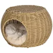 Rattan macskakosár, kétszintes macskafekhely, macskakosár párnával, bejárati ajtó 3,5 kg alatti macskáknak, Ø40 x 30 cm