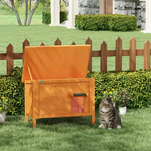  Katzenhaus Outdoor-Katzenhaus Katzenhütte, wetterbeständig, 1 Fenster, 1 Eingang, 85 x 50 x 68,5 cm, Orange+Grün