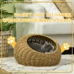Macskabarlang mosható párnával, maximum 4 kg-os állatoknak, beltéri használatra, műrattan, Ø50 x 31 cm, világosbarna