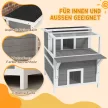 Kétszintes macskaház erkéllyel, időjárásálló macskaház, eső- és napvédelemmel, beltéri és kültéri használatra, világos szürke