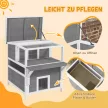 Kétszintes macskaház erkéllyel, időjárásálló macskaház, eső- és napvédelemmel, beltéri és kültéri használatra, világos szürke