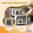 Kétszintes macskaház erkéllyel, időjárásálló macskaház, eső- és napvédelemmel, beltéri és kültéri használatra, világos szürke