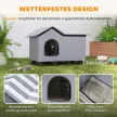  Katzenhaus Wasserabweisend Katzenhütte mit Abnehmbar Satteldach Wärmeisolierung Plattform 70x43x45 cm Oxforfstoff Grau