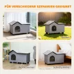  Katzenhaus Wasserabweisend Katzenhütte mit Abnehmbar Satteldach Wärmeisolierung Plattform 70x43x45 cm Oxforfstoff Grau