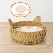 Rattan macskafekhely, macskabarlang levehető párnával, macskakosár 10 kg-os macskáknak, 50 x 50 x 25 cm, világosbarna