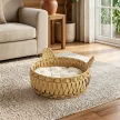 Rattan macskafekhely, macskabarlang levehető párnával, macskakosár 10 kg-os macskáknak, 50 x 50 x 25 cm, világosbarna