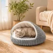  Katzenbett Plüsch Katzenhöhle mit abnehmbarem Kissen, Rutschfester Boden, Waschbar Katzenkorb, für Katzen bis 5 kg, Grau