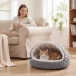  Katzenbett Plüsch Katzenhöhle mit abnehmbarem Kissen, Rutschfester Boden, Waschbar Katzenkorb, für Katzen bis 5 kg, Grau