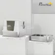 Macskaalom doboz, rozsdamentes acél, XL belsővel, kanállal, világosszürke