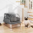  Katzenklo Edelstahl mit Abnehmbar Deckel XL 92L für große Katzen 3 in 1 mit Schaufel hoher Ränder