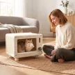 Katzenhaus im TV-Design, Katzenhöhle mit Hängematte und Spielball, Sisal-Kratzmatte, für Katzen bis 7 kg 50 x 33 x 42 cm