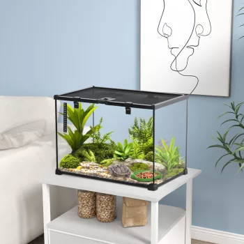   Terrárium hüllőknek, Hüllőetető Doboz, Üveg Terrárium Kétéltűeknek és Pókoknak Hőmérővel, Hüllő Tenyészdoboz Csigáknak, Kétéltűeknek, Rovaroknak és Teknősöknek, Fekete, 50 x 30 x 35 cm