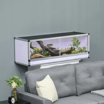   Alumínium terrárium hüllőknek, kétéltűeknek és pókoknak; hüllő tenyészláda; hálós terrárium; fehér, ezüst és fekete; 120 x 40 x 40 cm