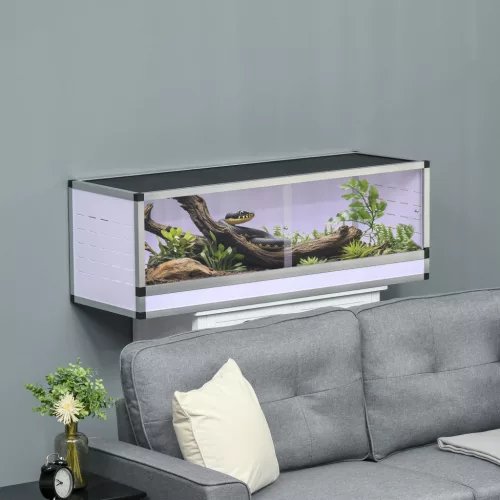 Alumínium terrárium hüllőknek, kétéltűeknek és pókoknak; hüllő tenyészláda; hálós terrárium; fehér, ezüst és fekete; 120 x 40 x 40 cm