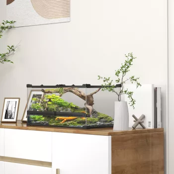   Üveg terrárium hüllőknek, kiemelt és vízálló talppal, gombzárral