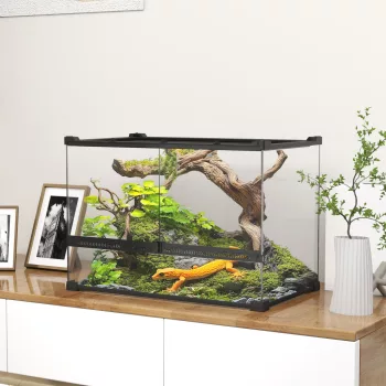   Üveg terrárium hüllőknek, kiemelt és vízálló talppal, gombzárral