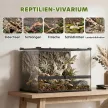 Terrárium hüllőknek, üveg terrárium 48L elülső szellőzővel, kő háttérrel, csavarzárral, 50 x 30 x 35 cm, fekete