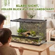 Terrárium hüllőknek, üveg terrárium 48L elülső szellőzővel, kő háttérrel, csavarzárral, 50 x 30 x 35 cm, fekete