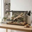 Terrárium hüllőknek, üveg terrárium 48L elülső szellőzővel, kő háttérrel, csavarzárral, 50 x 30 x 35 cm, fekete