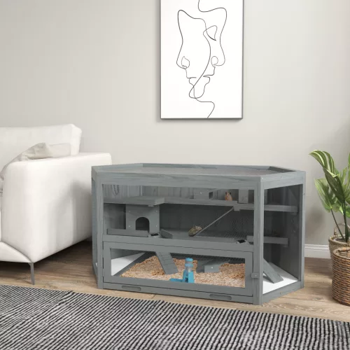 Hörcsögketrec, 3 szint, kivehető tálca, fa/fém, 115x60x55 cm