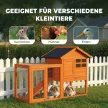 Kétszintes nyúlketrec vízálló bitumenes tetővel, kifutóval, rámpával és ajtókkal, fából, 123,5 x 62,6 x 92,5 cm, narancssárga
