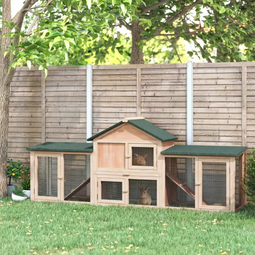  Kleintierstall mit 2 Freiluftgehegen Tannenholz Grau + Schwarz