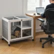 Kisállat-ketrec 2 szinttel, 4 kerékkel, lakkozott fenyőfából, szürke