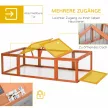 Kültéri kifutó kisállatoknak, zsanéros tető, fenyőfa, narancssárga